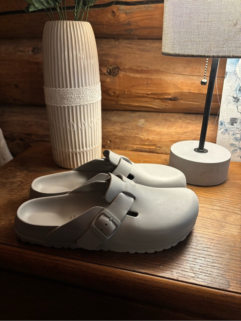 Birkenstock Rubber Clogs in Light Gray with Adjustable Strap